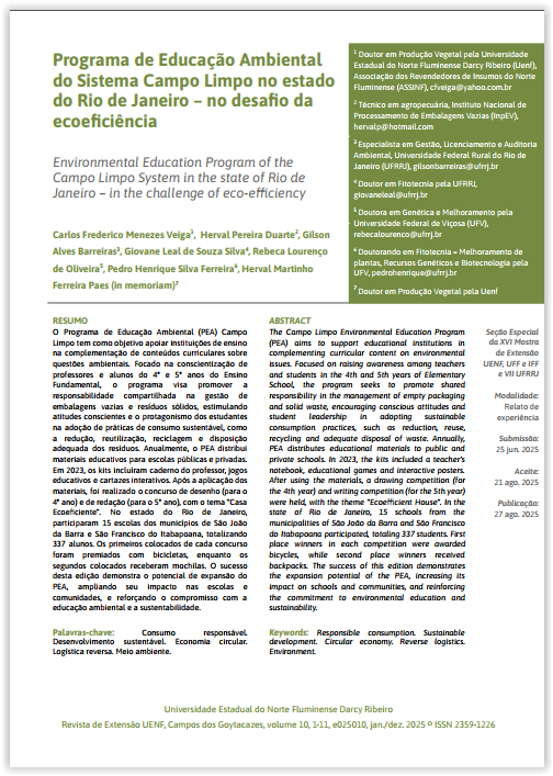 Programa de Educação Ambiental do Sistema Campo Limpo no estado do Rio de Janeiro – no desafio da ecoeficiência
